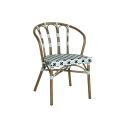 Fauteuil de terrasse CLICHY empilable d'extérieur - Aluminium effet bambou, polyéthylène vert pâle, noir & blanc