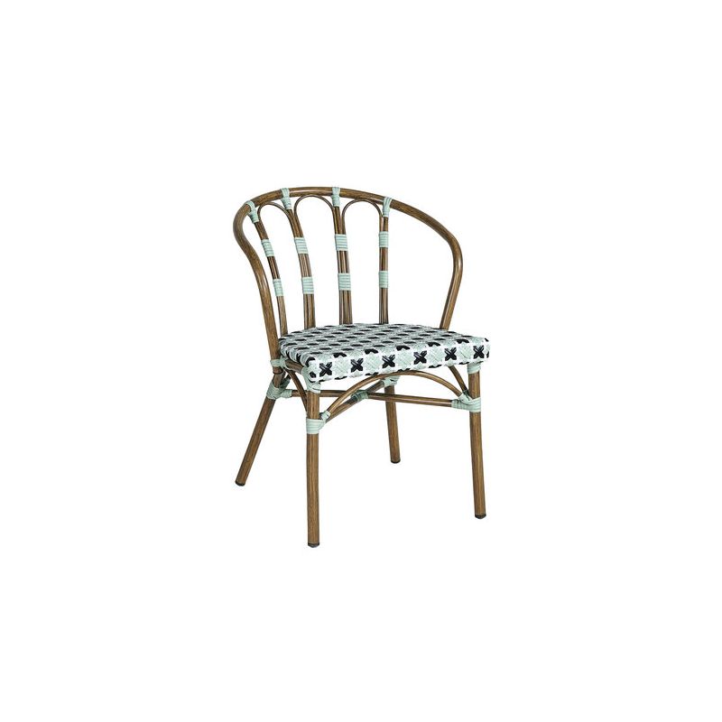 Fauteuil de terrasse CLICHY empilable d'extérieur - Aluminium effet bambou, polyéthylène vert pâle, noir & blanc