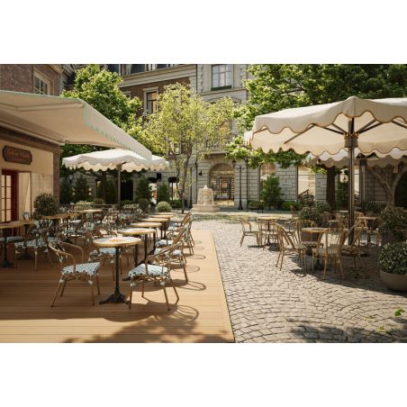 Fauteuil de terrasse CLICHY empilable d'extérieur - Aluminium effet bambou, polyéthylène vert pâle, noir & blanc