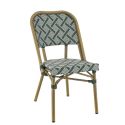 Chaise bistro ODEON empilable d'extérieur - Aluminium effet bambou clair, textilène crème & vert