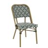 Chaise bistro ODEON empilable d'extérieur - Aluminium effet bambou clair, textilène crème & vert