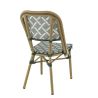 Chaise bistro ODEON empilable d'extérieur - Aluminium effet bambou clair, textilène crème & vert