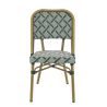 Chaise bistro ODEON empilable d'extérieur - Aluminium effet bambou clair, textilène crème & vert