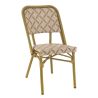 Chaise bistro ODEON empilable d'extérieur - Aluminium effet bambou clair, textilène blanc & camel