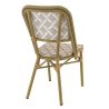 Chaise bistro ODEON empilable d'extérieur - Aluminium effet bambou clair, textilène blanc & camel