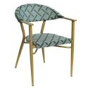 Fauteuil bistro BERCY empilable d'extérieur - Aluminium effet bambou clair, textilène crème & vert
