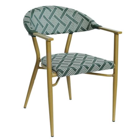 Fauteuil bistro BERCY empilable d'extérieur - Aluminium effet bambou clair, textilène crème & vert