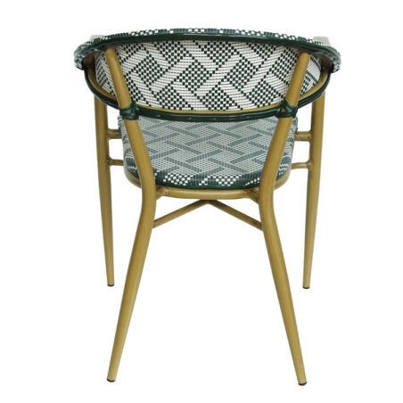 Fauteuil bistro BERCY empilable d'extérieur - Aluminium effet bambou clair, textilène crème & vert