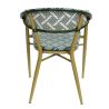 Fauteuil bistro BERCY empilable d'extérieur - Aluminium effet bambou clair, textilène crème & vert