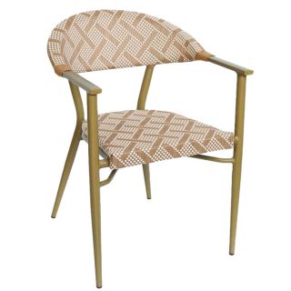 Fauteuil bistro BERCY empilable d'extérieur - Aluminium effet bambou clair, textilène blanc & camel