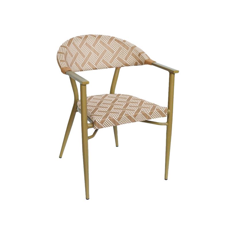 Fauteuil bistro BERCY empilable d'extérieur - Aluminium effet bambou clair, textilène blanc & camel