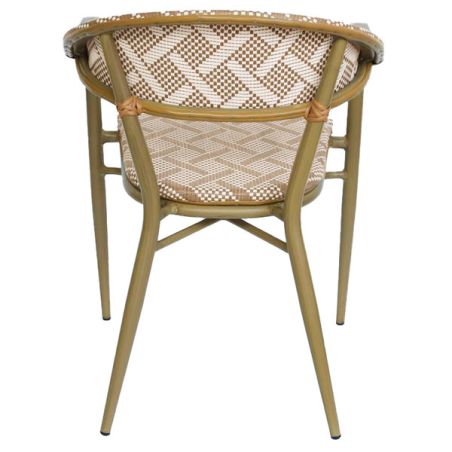 Fauteuil bistro BERCY empilable d'extérieur - Aluminium effet bambou clair, textilène blanc & camel