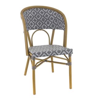 Chaise bistro LIMOGES empilable d'extérieur - Aluminium effet bambou clair, textilène gris & blanc