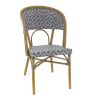 Chaise bistro LIMOGES empilable d'extérieur - Aluminium effet bambou clair, textilène gris & blanc
