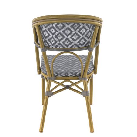 Chaise bistro LIMOGES empilable d'extérieur - Aluminium effet bambou clair, textilène gris & blanc