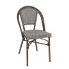 Chaise bistro REIMS empilable d'extérieur - Aluminium effet bambou chestnut, textilène gris & beige