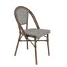 Chaise bistro REIMS empilable d'extérieur - Aluminium effet bambou chestnut, textilène gris & beige