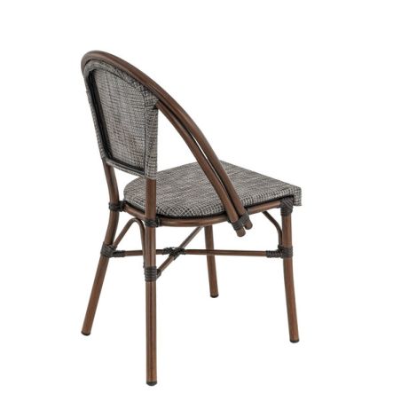 Chaise bistro REIMS empilable d'extérieur - Aluminium effet bambou chestnut, textilène gris & beige