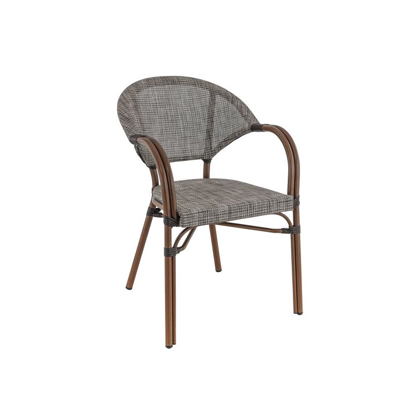 Fauteuil bistro BLOIS empilable d'extérieur - Aluminium effet bambou chestnut, textilène gris & beige