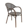 Fauteuil bistro BLOIS empilable d'extérieur - Aluminium effet bambou chestnut, textilène gris & beige