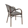 Fauteuil bistro BLOIS empilable d'extérieur - Aluminium effet bambou chestnut, textilène gris & beige