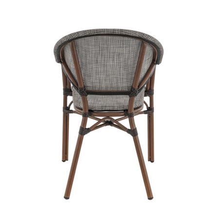 Fauteuil bistro BLOIS empilable d'extérieur - Aluminium effet bambou chestnut, textilène gris & beige