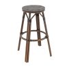 Tabouret de bar DOLE d'extérieur - Aluminium effet bambou chestnut, textilène gris & beige