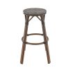 Tabouret de bar DOLE d'extérieur - Aluminium effet bambou chestnut, textilène gris & beige