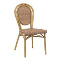 Chaise bistro PARIS empilable d'extérieur - Aluminium effet bambou caramel, tressage PE imitation rotin noisette