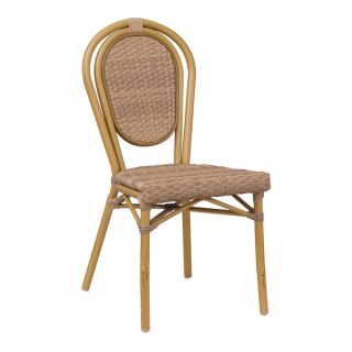 Chaise bistro PARIS empilable d'extérieur - Aluminium effet bambou caramel, tressage PE imitation rotin noisette