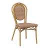 Chaise bistro PARIS empilable d'extérieur - Aluminium effet bambou caramel, tressage PE imitation rotin noisette