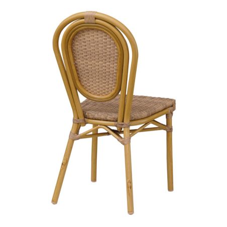 Chaise bistro PARIS empilable d'extérieur - Aluminium effet bambou caramel, tressage PE imitation rotin noisette