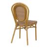 Chaise bistro PARIS empilable d'extérieur - Aluminium effet bambou caramel, tressage PE imitation rotin noisette