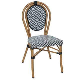 Chaise bistro PARIS empilable d'extérieur - Aluminium effet bambou clair, textilène noir & blanc