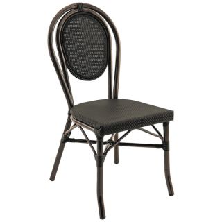 Chaise bistro PARIS empilable d'extérieur - Aluminium effet bambou foncé, textilène noir