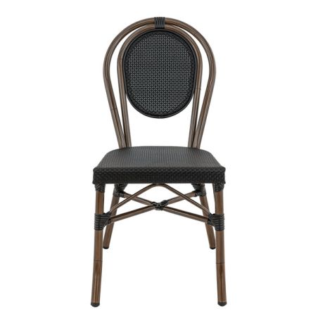 Chaise bistro PARIS empilable d'extérieur - Aluminium effet bambou foncé, textilène noir