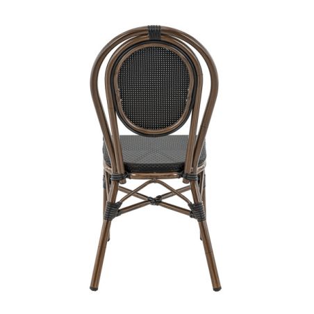 Chaise bistro PARIS empilable d'extérieur - Aluminium effet bambou foncé, textilène noir
