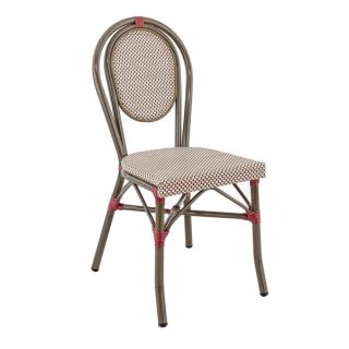 Chaise bistro PARIS empilable d'extérieur - Aluminium effet bambou foncé, textilène bordeaux & crème