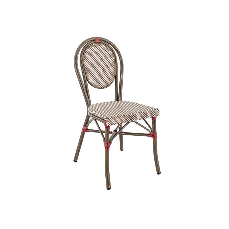 Chaise bistro PARIS empilable d'extérieur - Aluminium effet bambou foncé, textilène bordeaux & crème