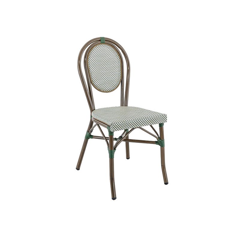 Chaise bistro PARIS empilable d'extérieur - Aluminium effet bambou foncé, textilène vert & crème