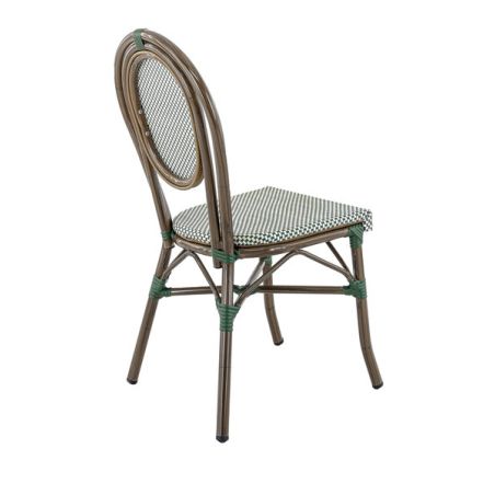 Chaise bistro PARIS empilable d'extérieur - Aluminium effet bambou foncé, textilène vert & crème