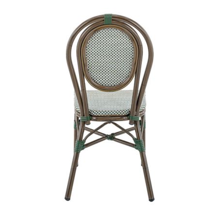 Chaise bistro PARIS empilable d'extérieur - Aluminium effet bambou foncé, textilène vert & crème