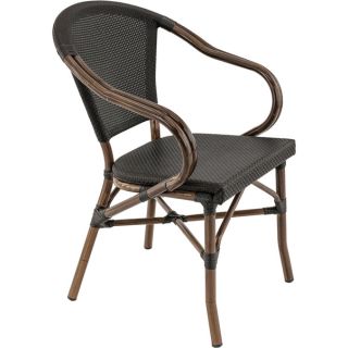 Fauteuil bistro MONTMARTRE empilable d'extérieur - Aluminium effet bambou foncé, textilène noir