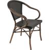 Fauteuil bistro MONTMARTRE empilable d'extérieur - Aluminium effet bambou foncé, textilène noir