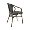 Fauteuil bistro MONTMARTRE empilable d'extérieur - Aluminium effet bambou foncé, textilène noir