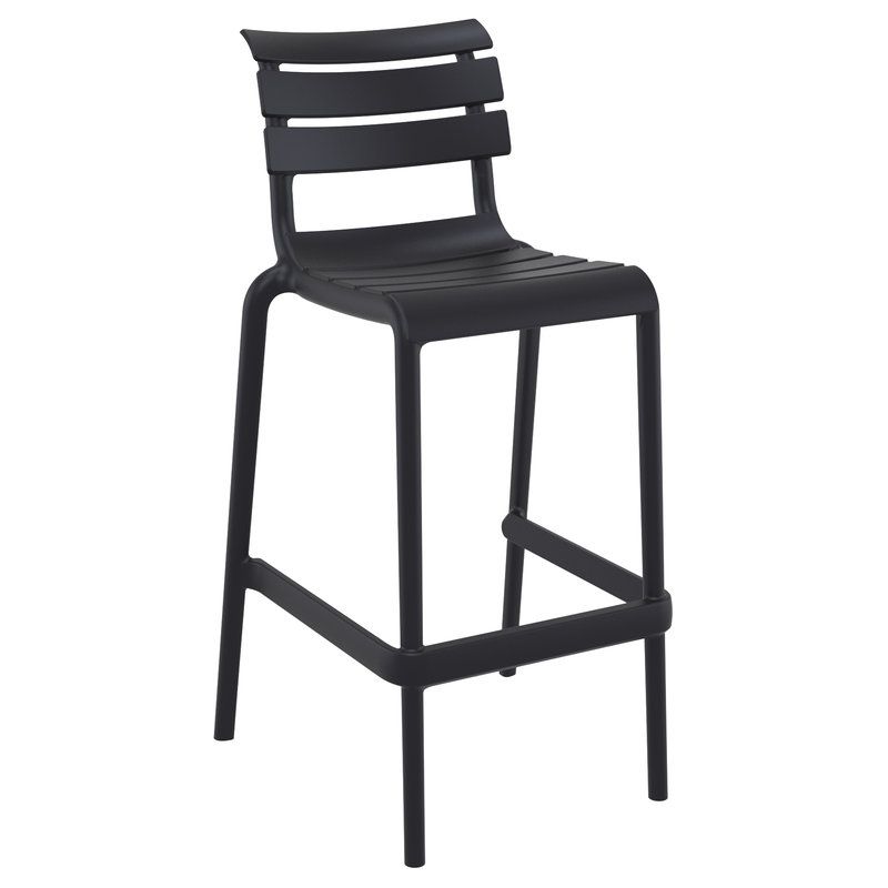 Tabouret de bar ACHILLE BAR 75 empilable d'extérieur - Polypropylène et fibre de verre noir
