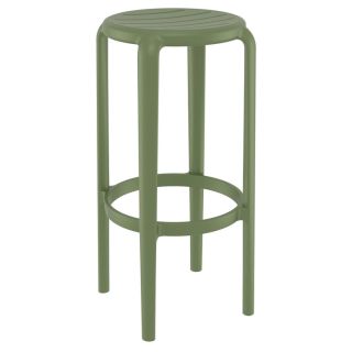 Tabouret de bar TOM BAR 75 d'extérieur - Polypropylène et fibre de verre olive