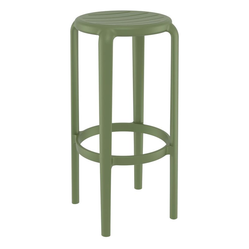 Tabouret de bar TOM BAR 75 d'extérieur - Polypropylène et fibre de verre olive