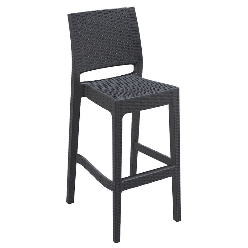 Tabouret de bar JAMAICA BST empilable d'extérieur - Polypropylène et fibre de verre gris foncé