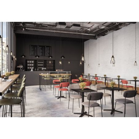 Chaise de restaurant MANU d'intérieur - Bois noir, tissu 92% PES 8% ny - acier olive 37 · 37